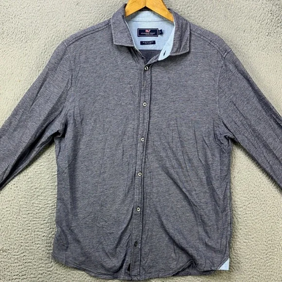 Vineyard Vines Mens Large Shirt Button Up Gray Slim Fit Performance Stretch EUC